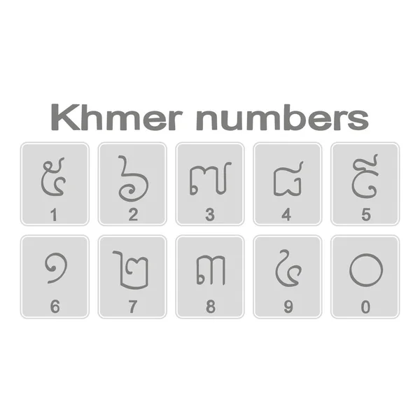 Satz monochromer Symbole mit Khmer-Zahlen — Stockvektor