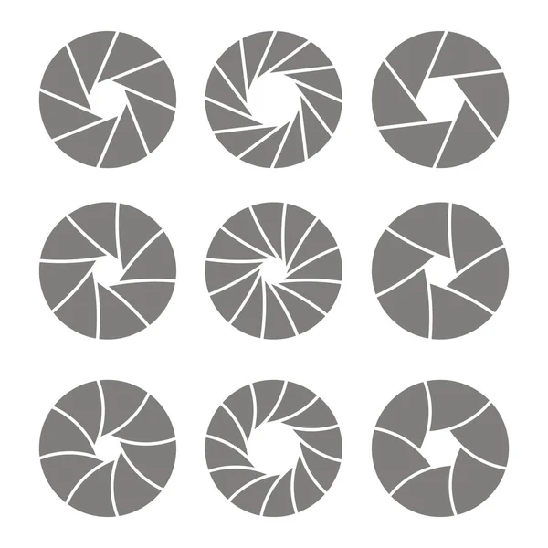 Set of monochrome icons with camera shutter symbols — Stock Vector