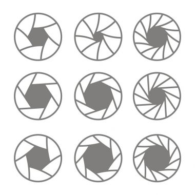 fotoğraf makinesi obtüratör sembolleri bulunan tek renkli simgeler ayarla 