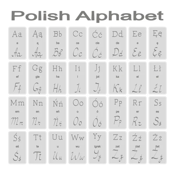 Conjunto de iconos monocromáticos con alfabeto polaco — Vector de stock