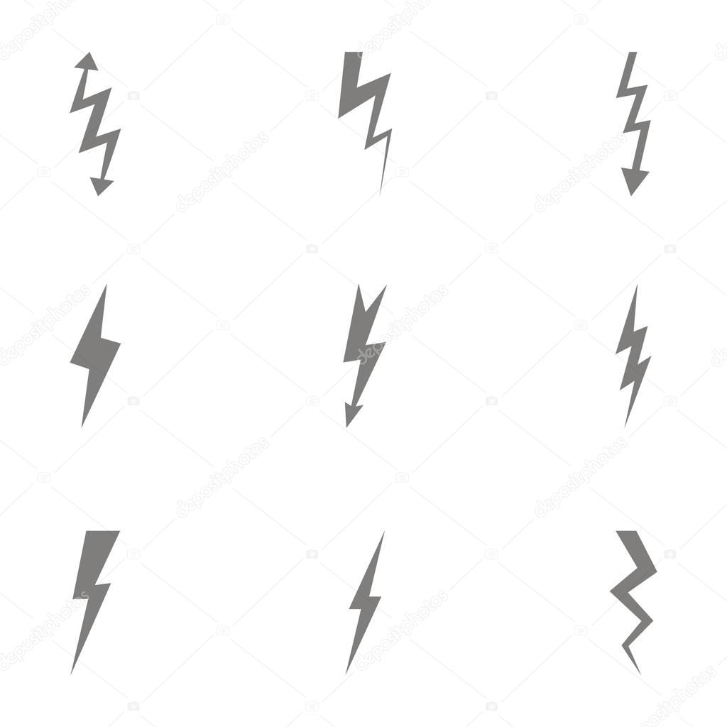 set of monochrome icons with lightning bolt for your design