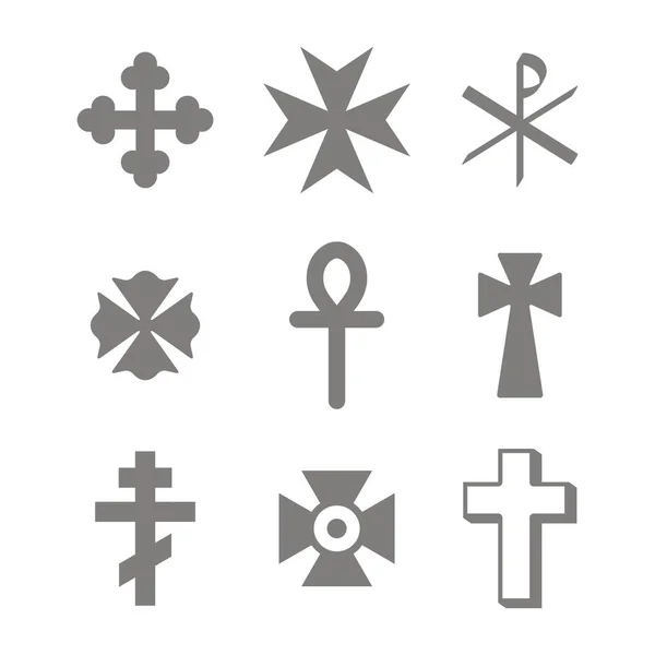 Zwart-wit pictogrammen instellen met christelijke kruis — Stockvector