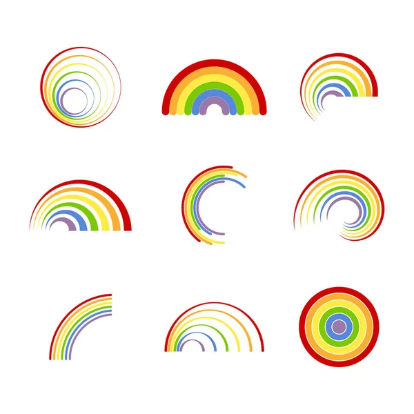 Набор монохромных икон с различными радугами — стоковый вектор