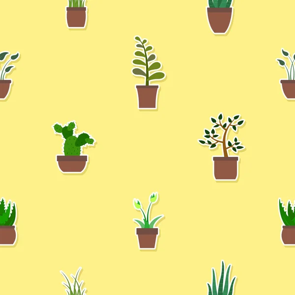 Seamless pattern with house plants icons — Stock Vector