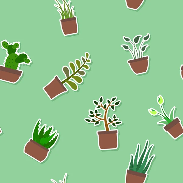 Patrón sin costura con iconos de plantas de la casa — Vector de stock