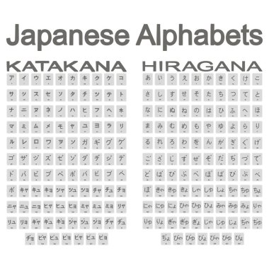 Japon alfabesi katakana ile tek renkli simgeler kümesi 