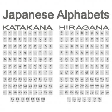 Set of monochrome icons with japanese alphabet katakana  clipart