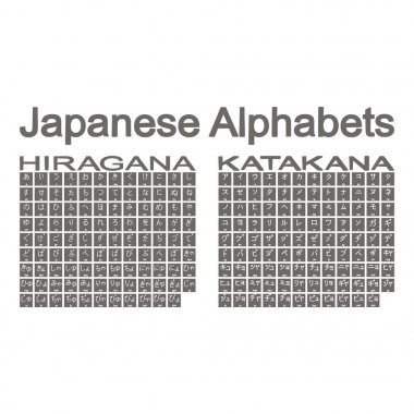 Japon alfabesi hiragana ve katakana ile tek renkli simgeler kümesi  