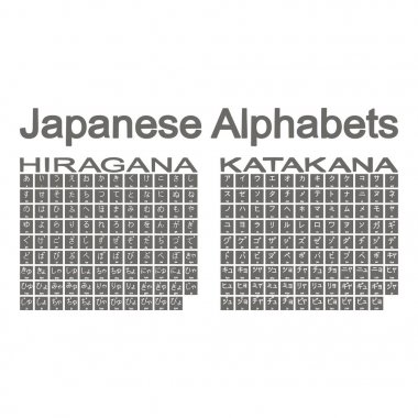 Set of monochrome icons with japanese alphabets hiragana and katakana   clipart