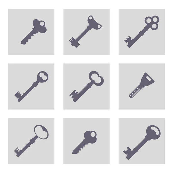 Set of monochrome icons with keys — Stock Vector