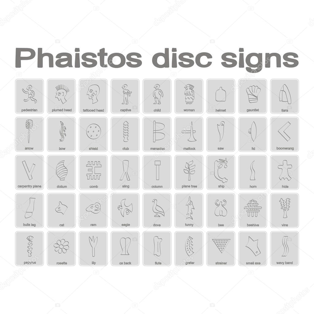 monochrome icons set with Phaistos disc signs 