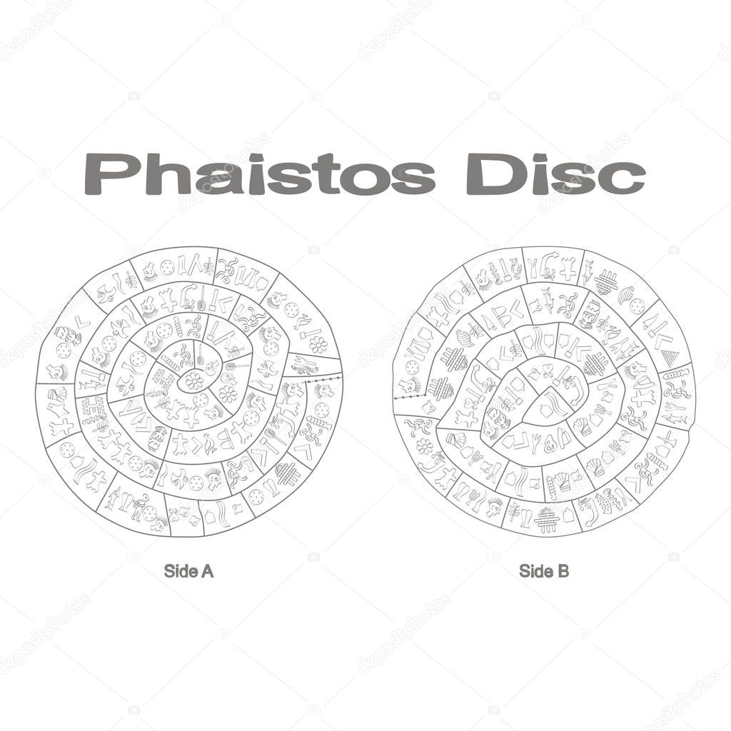 monochrome vector illustration with Phaistos disc 