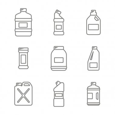 Temizlik kimyasal ürünleri ile şişe ile Icons set