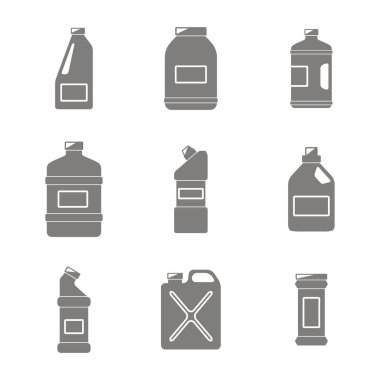 Temizlik kimyasal ürünleri ile şişe ile Icons set