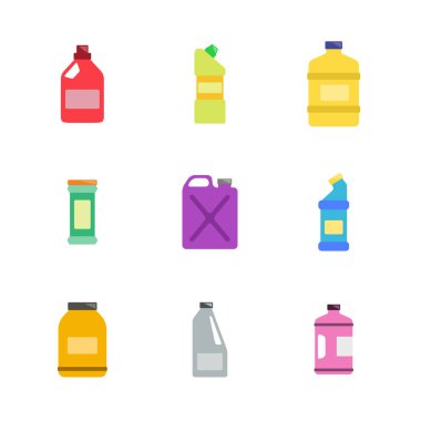 Temizlik kimyasal ürünleri ile şişe ile Icons set