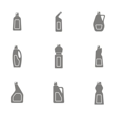 Temizlik tasarımınız için kimyasal ürünleri ile şişe ile Icons set