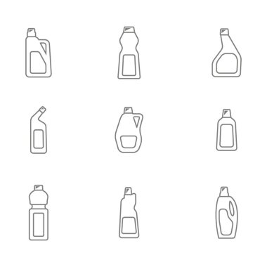Temizlik tasarımınız için kimyasal ürünleri ile şişe ile Icons set