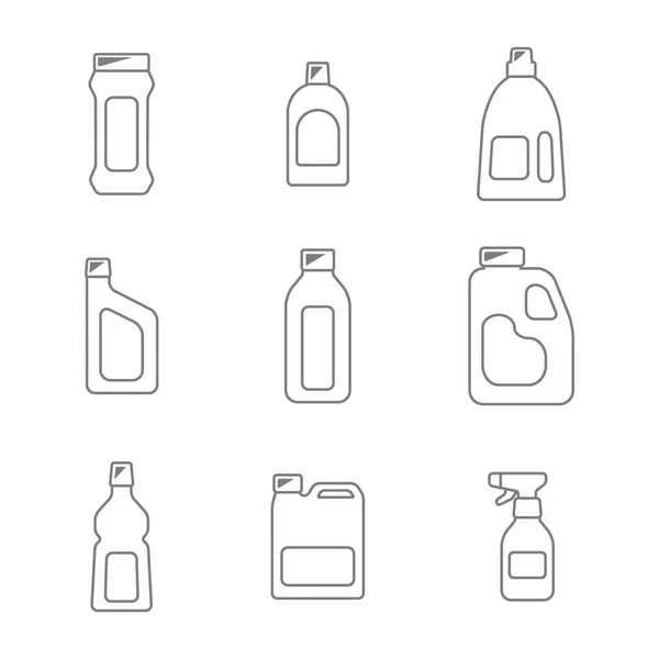 Set Icone Con Bottiglie Con Prodotti Chimici Pulizia Vostro Design — Vettoriale Stock