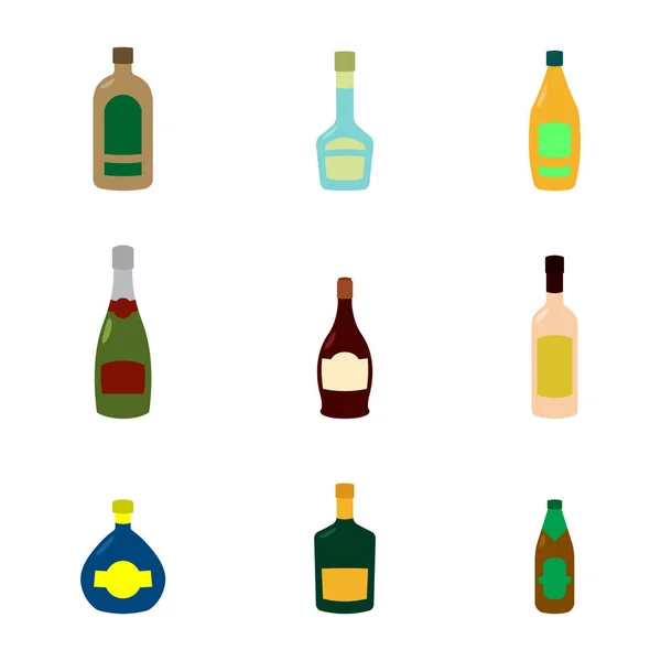 Conjunto Iconos Con Botellas Alcohol Para Diseño — Vector de stock