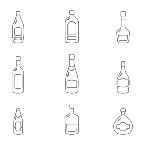 Conjunto Iconos Con Botellas Alcohol Para Diseño — Vector de stock