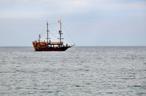 An entertaining pirate ship for tourists sailing on the sea