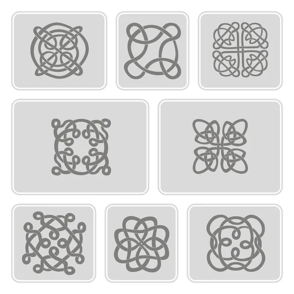 Monochrome Icons Set Celtic Art Ethnic Ornaments — Stock Vector