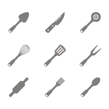 tek renkli tasarımınız için mutfak eşyaları simgelerle ayarla