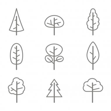 tasarımınız için vektör ağaçlarla tek renkli simgeler kümesi