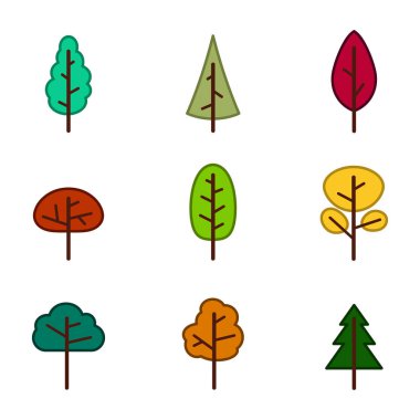 tasarımınız için vektör ağaçlarla tek renkli simgeler kümesi