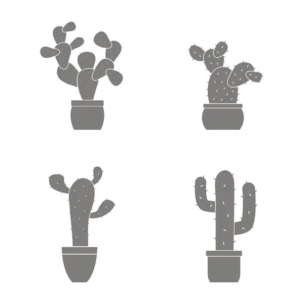 Conjunto Iconos Monocromáticos Con Cactus Vectoriales Para Diseño — Archivo Imágenes Vectoriales