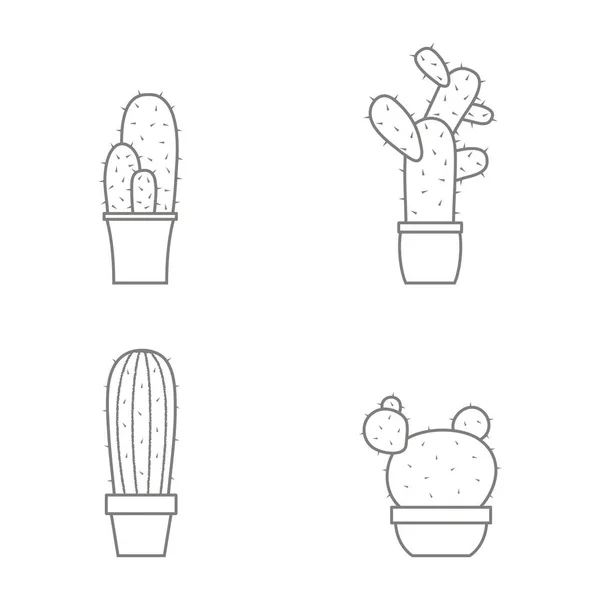 Iconos Vectoriales Monocromáticos Con Cactus Para Diseño — Archivo Imágenes Vectoriales