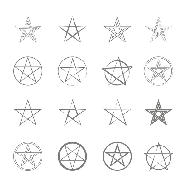 Monochromatické Ikony Pentagramy Vektor Pro Návrh — Stockový vektor