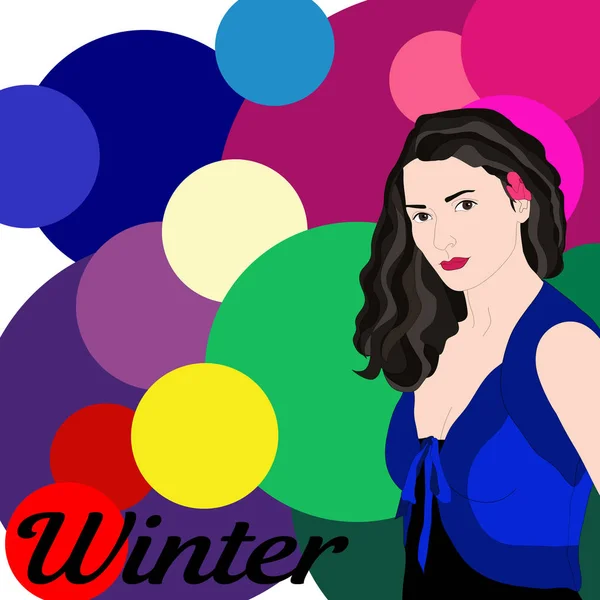 Wektor Zima Rodzaj Kobiet Wygląd Twarz Młodej Kobiety Paleta Kolorów — Wektor stockowy