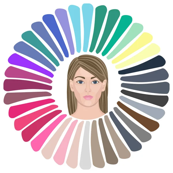 株式ベクトル雌の姿の夏型 若い女性の顔 季節の色解析パレット — ストックベクタ