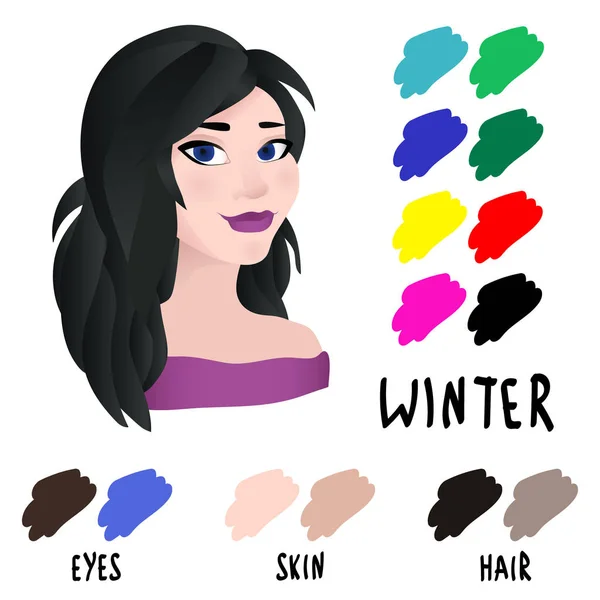 Stock Vector Invierno Tipo Apariencia Femenina Rostro Mujer Joven Paleta — Archivo Imágenes Vectoriales