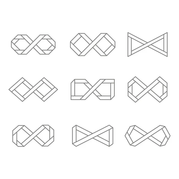 Conjunto Iconos Monocromáticos Con Símbolos Infinity Para Diseño — Archivo Imágenes Vectoriales