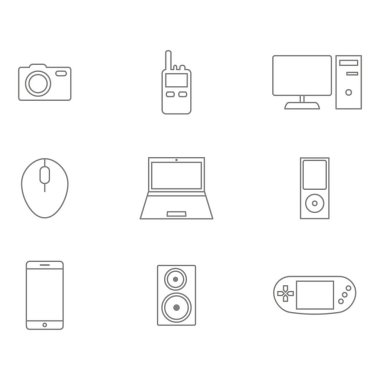 tek renkli gadget'lar ile tasarımınız için Icons set