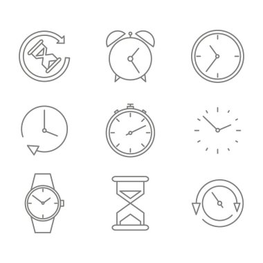 tek renkli çizgi saatlerle tasarımınız için zamanlayıcılar ve saatler Icons set