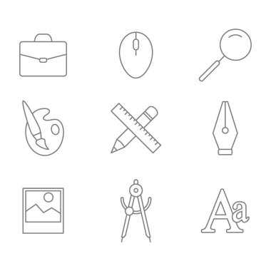 tek renkli çizgi ile tasarımınız için grafik tasarım Icons set