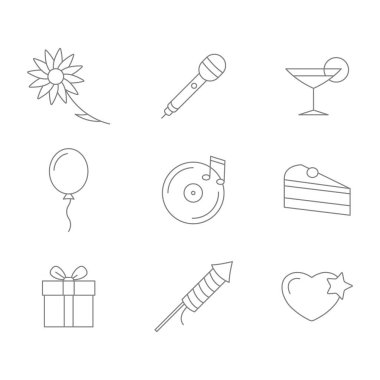 tek renkli vektör tasarımınız için satır parti simgelerle ayarla