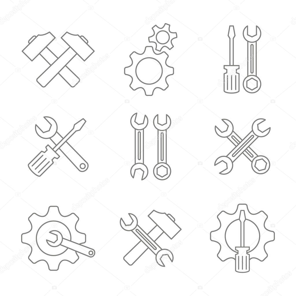 monochrome set with vector repair icons for your design