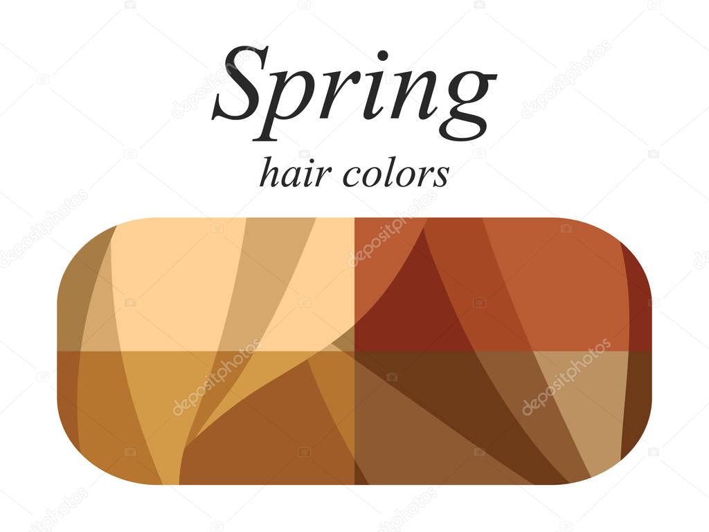 Stock vector seasonal color analysis palette for spring type of female appearance. Hair colors for spring type. 