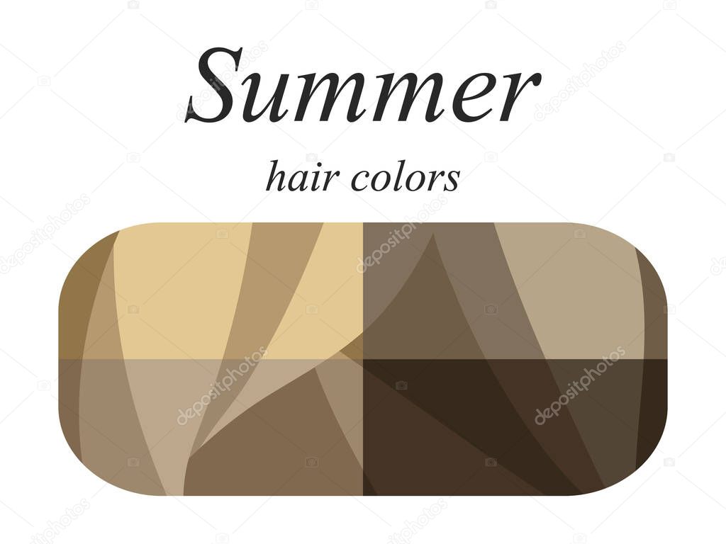 Stock vector seasonal color analysis palette for summer type of female appearance. Hair colors for summer type. 