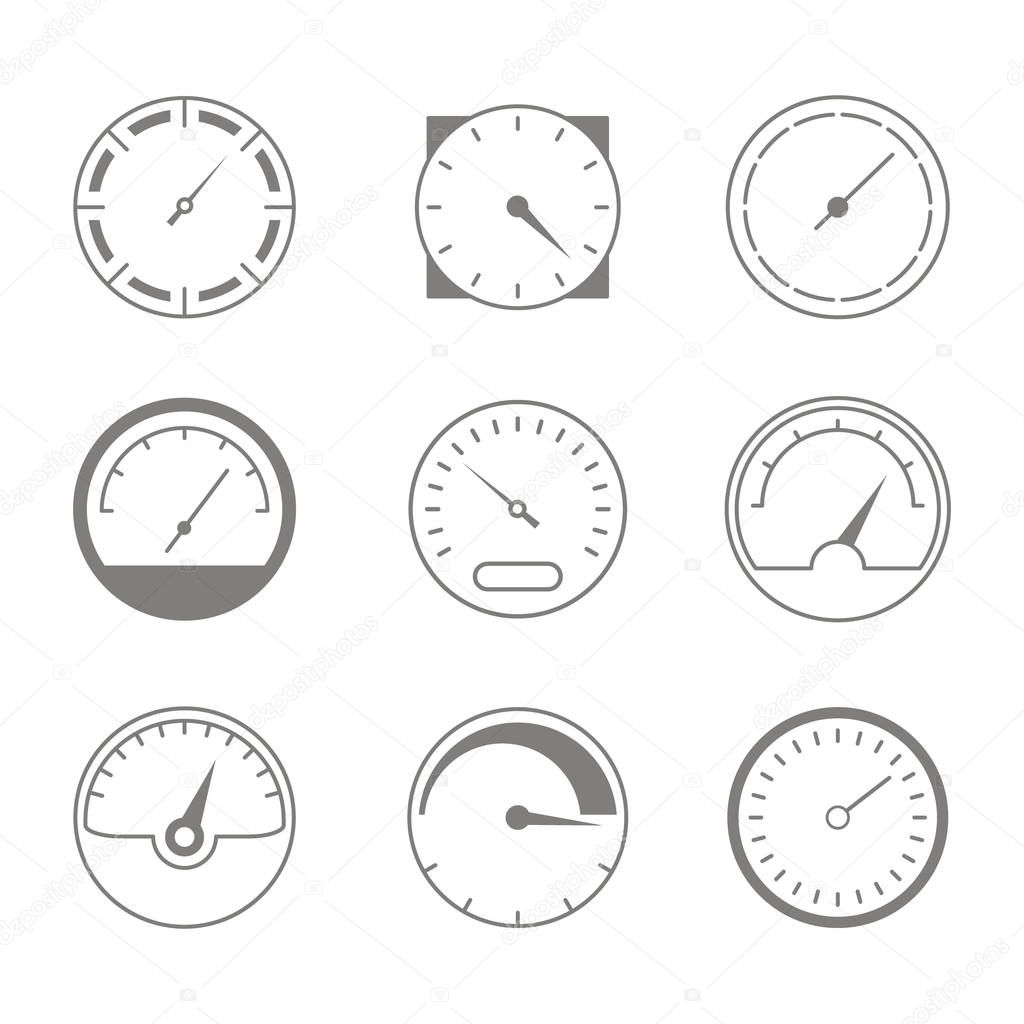 Set of monochrome icons with speedometers for your design