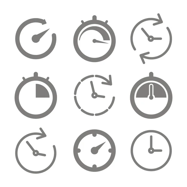 Ensemble Icônes Monochromes Avec Horloge Compteurs Vitesse Pour Votre Conception — Image vectorielle
