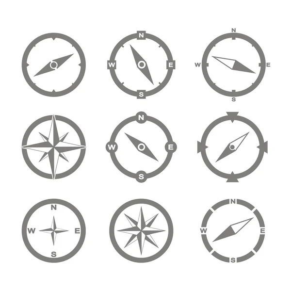 Ensemble Icônes Monochromes Avec Boussole Pour Votre Conception — Image vectorielle