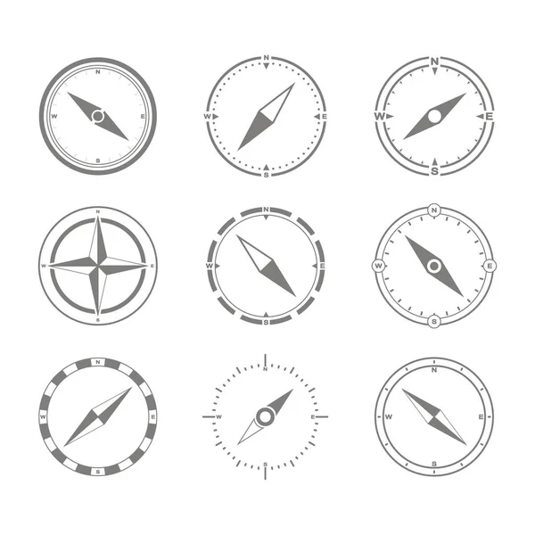 Sada Monochromatické Ikony Kompasem Pro Návrh — Stockový vektor