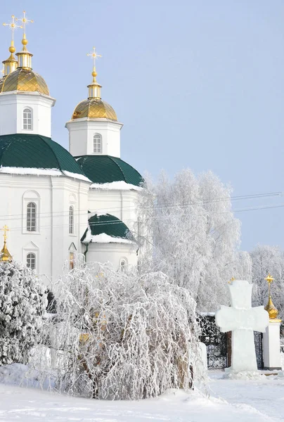 Orthodox Church Ice Cross Front Gate Winter Park — Stock Photo, Image