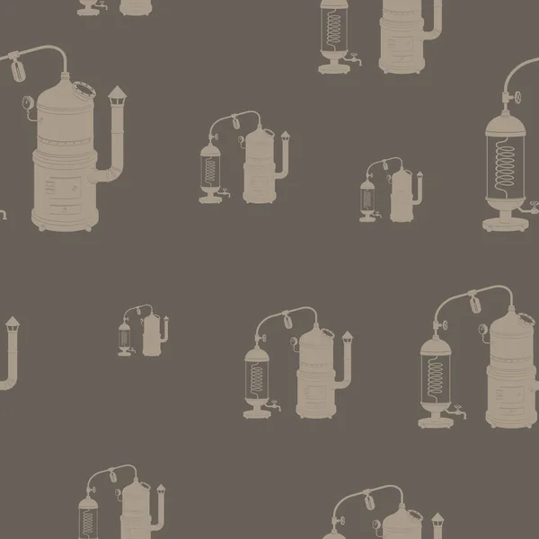 Nahtloses Muster Mit Vintage Destillationsapparat — Stockvektor