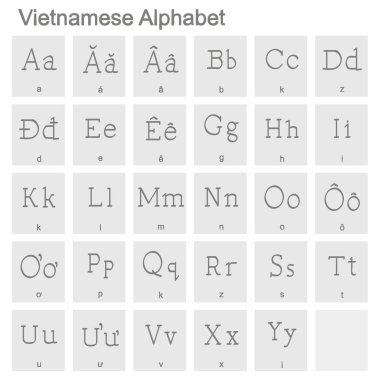 Vietnam alfabesiyle tek renkli simgeler kümesi